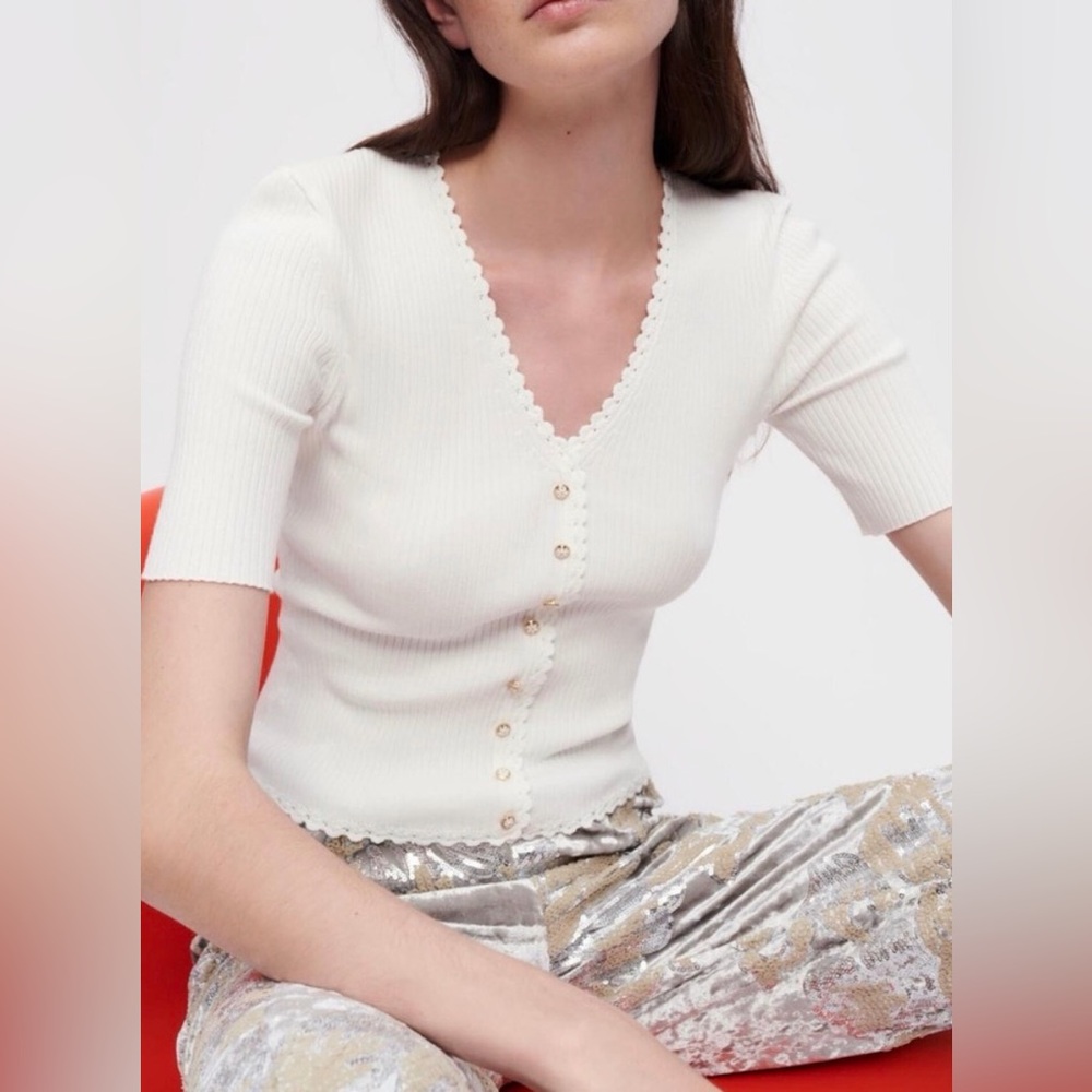 Maje Rib Knit V-Neck Sweater - size 2